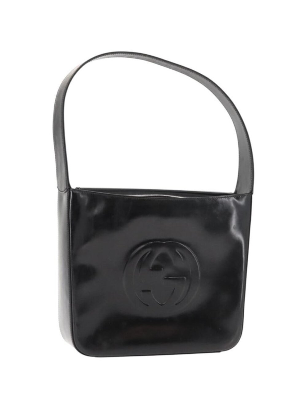 GUCCI Shoulder Bag Enamel Black Silver